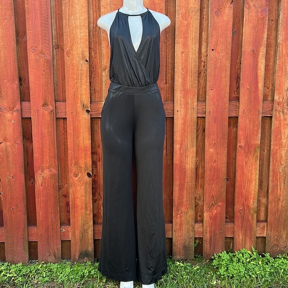 Bebe Black Halter Neck Open Back Jumpsuit Size S - Picture 1 of 15